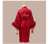 Feather Satin Bride & Bridesmaid Robe - Embroidered Wedding Nightwear