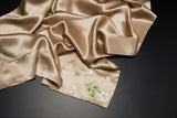 Champagne Bloom Harmony: Pure Mulberry Silk Pillowcase with Floral Embroidery