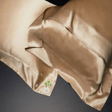 Champagne Bloom Harmony: Pure Mulberry Silk Pillowcase with Floral Embroidery