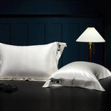 White Petal Splendor: Pure Mulberry Silk Pillowcase with Floral Embroidery