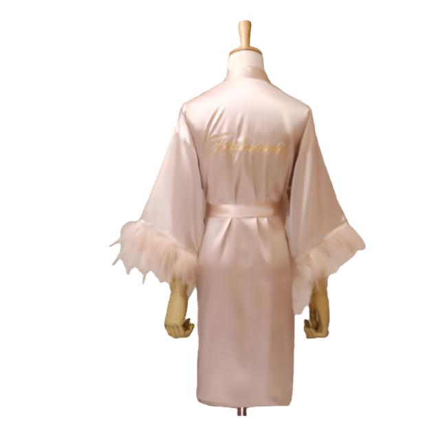 Feather Satin Bride & Bridesmaid Robe - Embroidered Wedding Nightwear