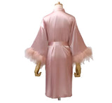 Feather Satin Bride & Bridesmaid Robe - Embroidered Wedding Nightwear