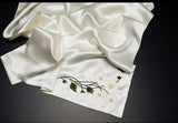 White Petal Splendor: Pure Mulberry Silk Pillowcase with Floral Embroidery