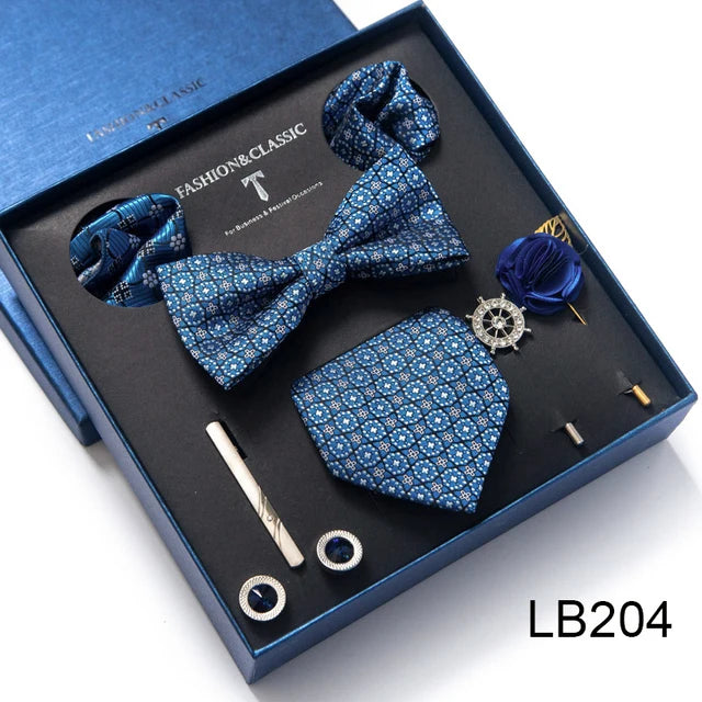 Silk Tie Set with Cufflinks & Pocket Square - Necktie Gift Box