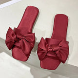 Wedding Slippers with Bow - Butterfly Knot Satin Low-Heeled Slides