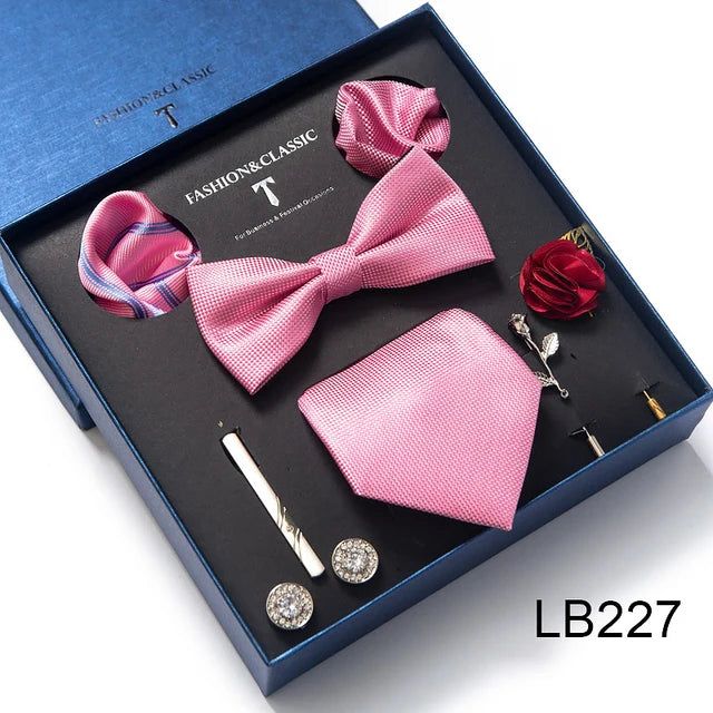 Silk Tie Set with Cufflinks & Pocket Square - Necktie Gift Box