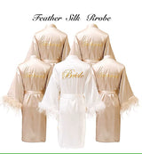 Feather Satin Bride & Bridesmaid Robe - Embroidered Wedding Nightwear