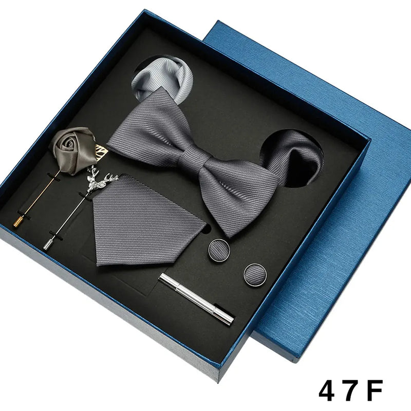 Luxury Men’s Tie & Bow Tie Set - 8-Piece Gift Box for Business & Weddings