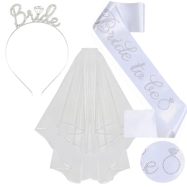 Bride To Be Tiara, Sash & Veil Set - Bachelorette Party Decorations