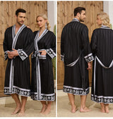 Baroque Style Silk Satin Couple Robe - Luxury Long Nightgown