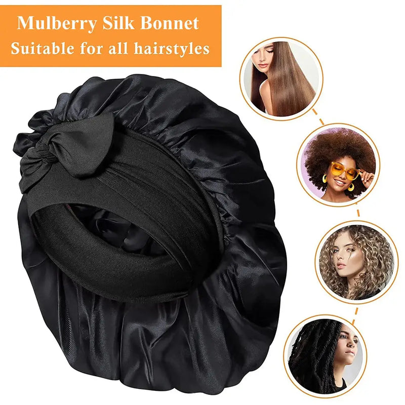 Luxurious 100% Mulberry Silk Sleeping Bonnet: Large Sleep Cap for Curly, Dreadlock, and Braided Hair Care