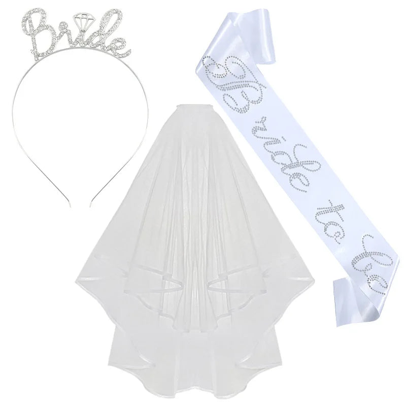 Bride To Be Tiara, Sash & Veil Set - Bachelorette Party Decorations