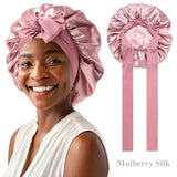 Luxurious 100% Mulberry Silk Sleeping Bonnet: Large Sleep Cap for Curly, Dreadlock, and Braided Hair Care