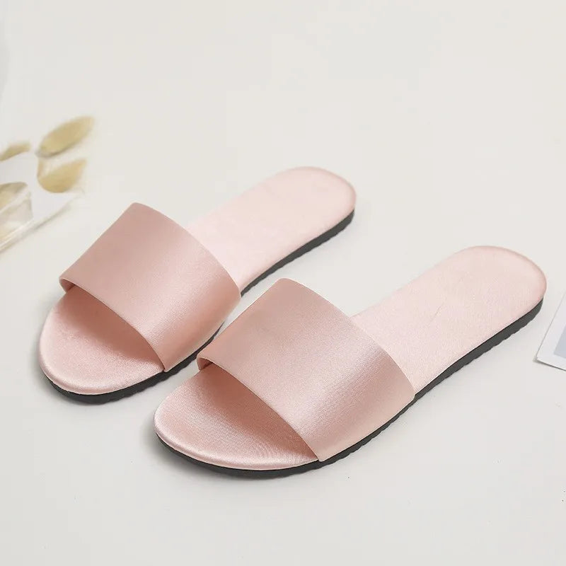 Wedding Slippers - Solid Color Satin Low-Heeled Slides for Bride & Bridesmaids