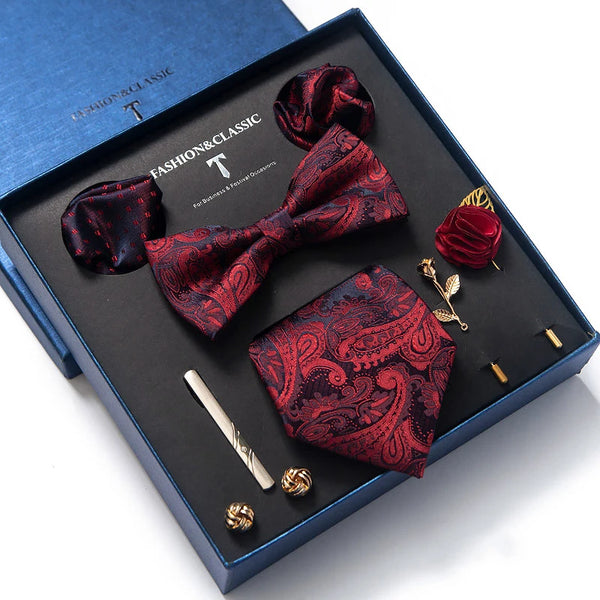 Silk Tie Set with Cufflinks & Pocket Square - Necktie Gift Box