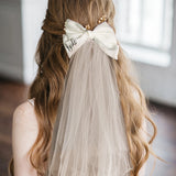 White Bow Bride Veil - Bachelorette Party & Bridal Shower Prop