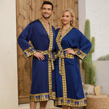 Baroque Style Silk Satin Couple Robe - Luxury Long Nightgown