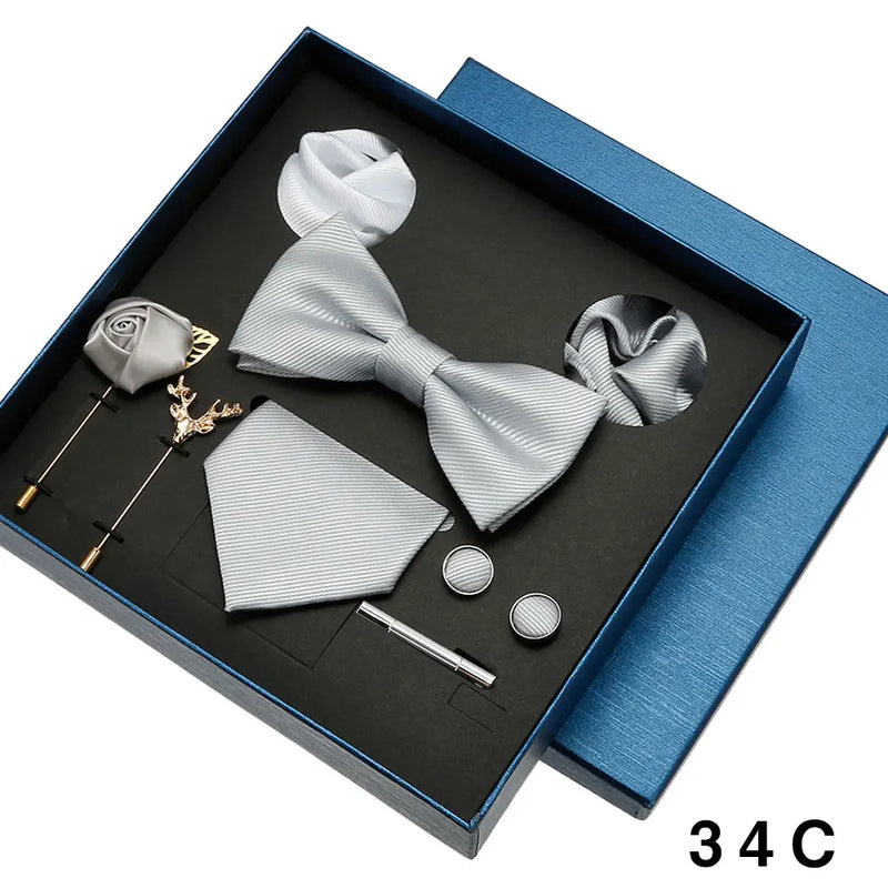 Luxury Men’s Tie & Bow Tie Set - 8-Piece Gift Box for Business & Weddings