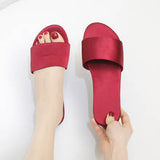 Wedding Slippers - Solid Color Satin Low-Heeled Slides for Bride & Bridesmaids