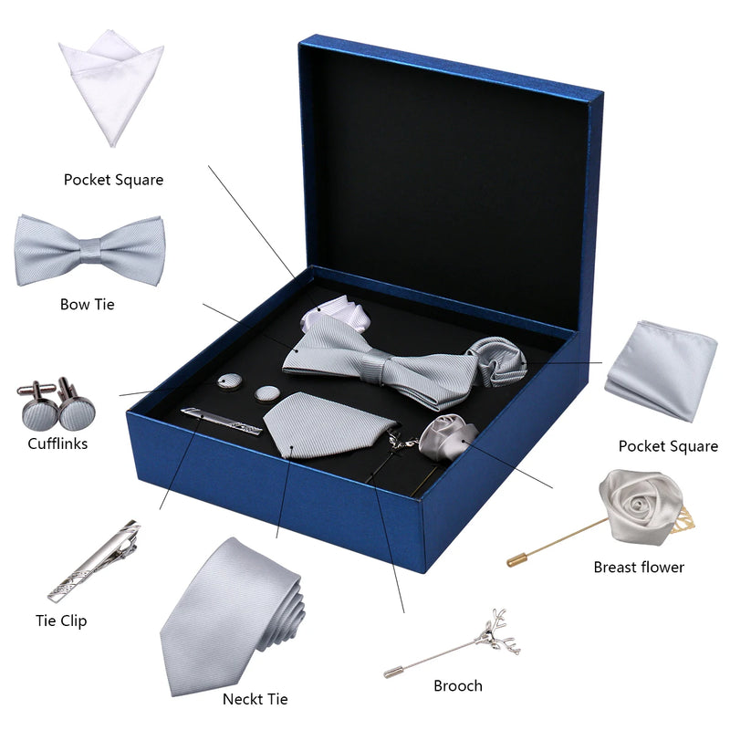 Luxury Men’s Tie & Bow Tie Set - 8-Piece Gift Box for Business & Weddings