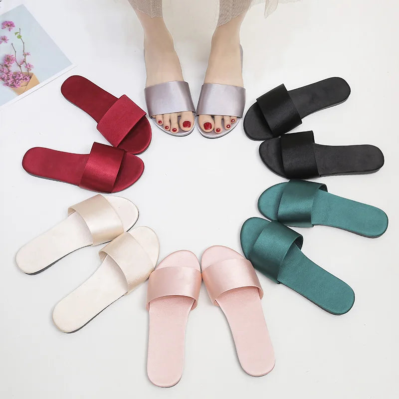 Wedding Slippers - Solid Color Satin Low-Heeled Slides for Bride & Bridesmaids