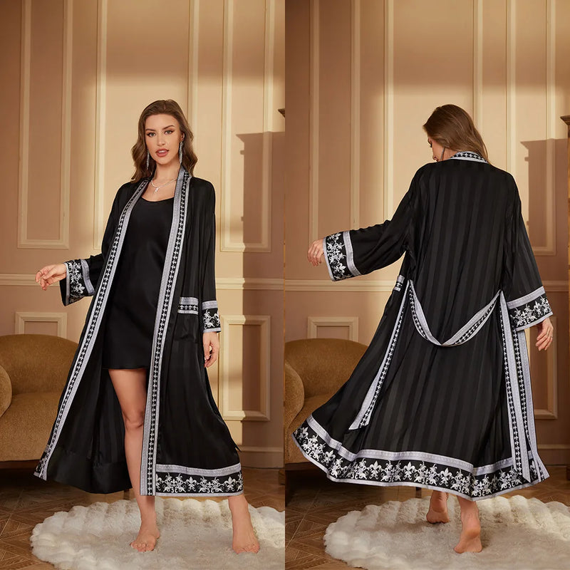 Baroque Style Silk Satin Couple Robe - Luxury Long Nightgown