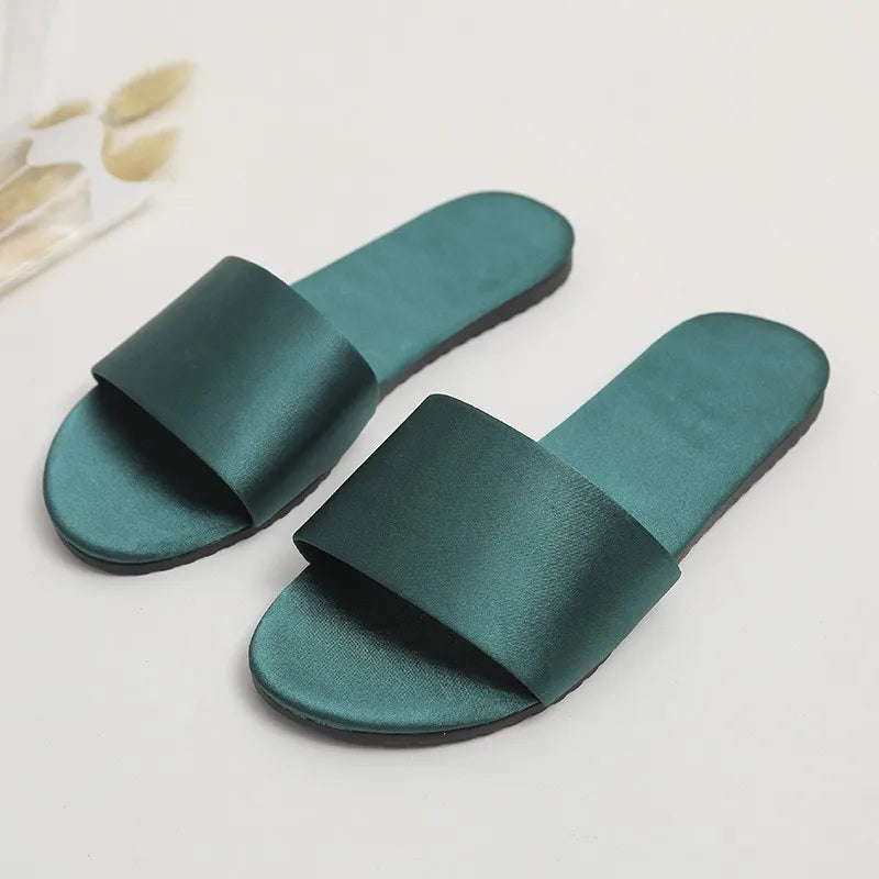 Wedding Slippers - Solid Color Satin Low-Heeled Slides for Bride & Bridesmaids