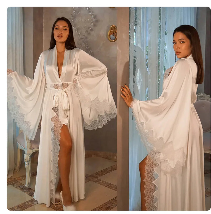 Women’s Silk Satin Lace Robe - Wedding & Photography Gown