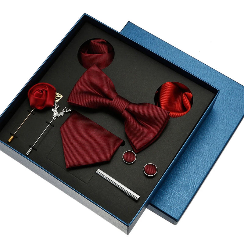 Luxury Men’s Tie & Bow Tie Set - 8-Piece Gift Box for Business & Weddings