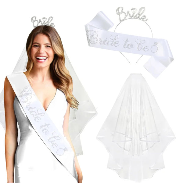 Bride To Be Tiara, Sash & Veil Set - Bachelorette Party Decorations