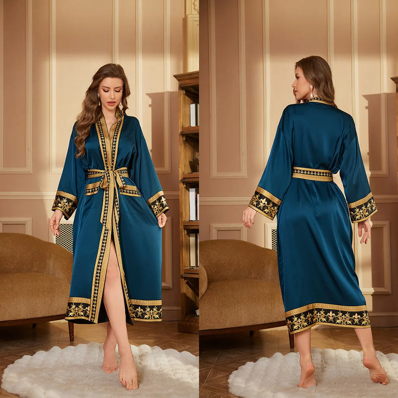 Baroque Style Silk Satin Couple Robe - Luxury Long Nightgown