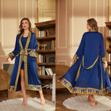 Baroque Style Silk Satin Couple Robe - Luxury Long Nightgown