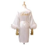 Feather Satin Bride & Bridesmaid Robe - Embroidered Wedding Nightwear