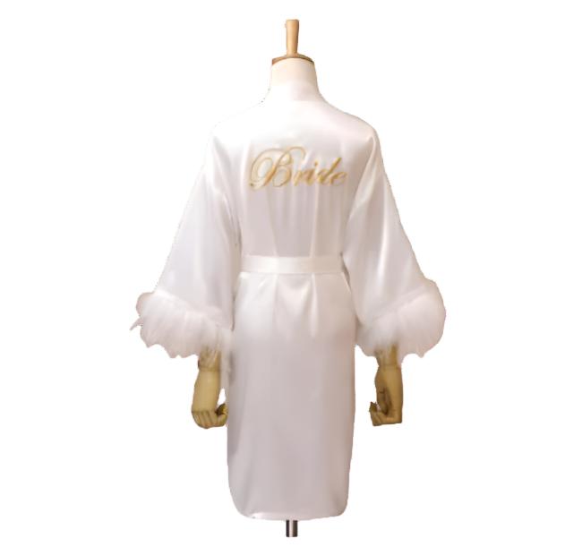 Feather Satin Bride & Bridesmaid Robe - Embroidered Wedding Nightwear