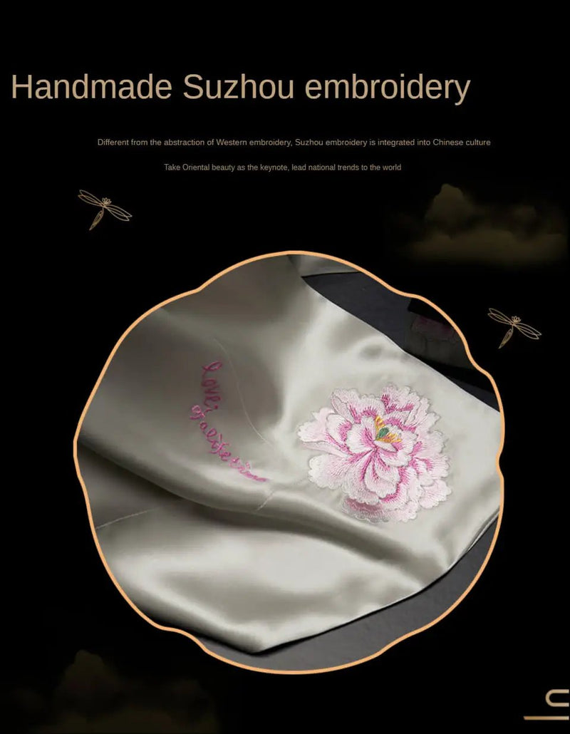 Light Gray Floral Symphony: Pure Mulberry Silk Pillowcase with Floral Embroidery