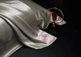 Light Gray Floral Symphony: Pure Mulberry Silk Pillowcase with Floral Embroidery